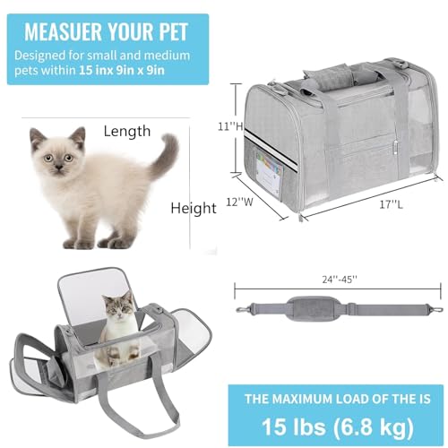 Cat Carrier Pet Carriers Airline Approved for Small Dogs Kitten Carriers for Small Medium Cats Under 15lb, Collapsible Soft Sided TSA Approved Travel Carrier, Pink - color: Pink