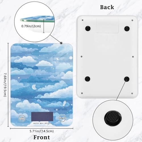 Food Scale Kitchen Scale Food Weight Scales Digital Weight Grams and Ounces Small Electronic Food Scale for Baking Cooking Blue Gradient Cloud and Stars - color: Blue Gradient Cloud and Stars