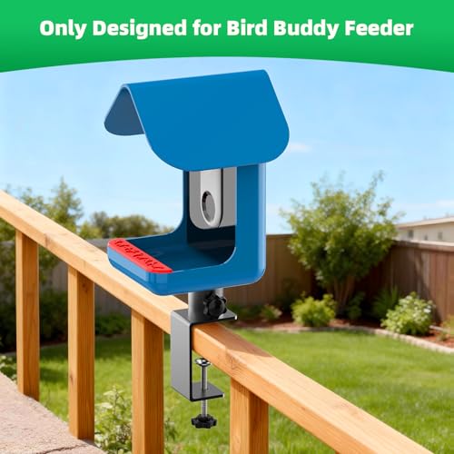 Metal Clamp-On Railing Mount Designed for BirdBuddy Pro1 /2 Smart Feeder, Heavy-Duty Adjustable Bracket Fits Deck Rails up to 3.32" Thick, for Fence, Handrail & Balcony (No Drilling)
