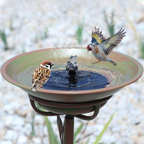 28.5"H Solar Bird Bath for Outside,Cast Iron Bird Bath with Solar Fountain | Metal Bird Baths Bubbler,Birdbaths for Outdoors,for Garden Outdoor Decoration - color: GREEN-C