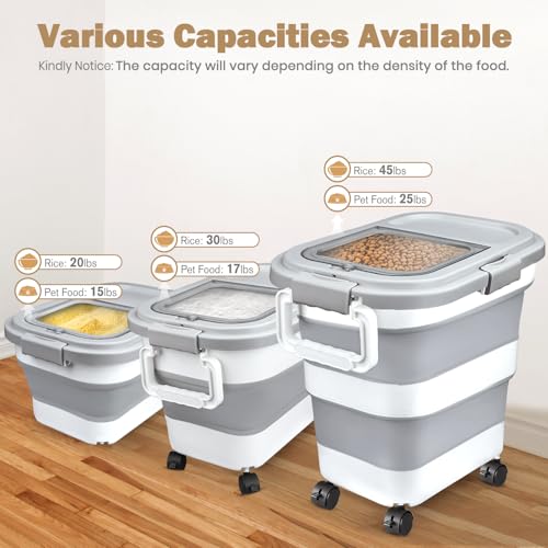 Rice Storage Container, Collapsible Airtight Food Storage Containers 6-20 Lbs, Rice Dispenser Bin with Cup and Scoop for Flour Cereal Pasta Grain, Cat Bird Pet Dog Food Storage Container - size: 6-20 Lbs