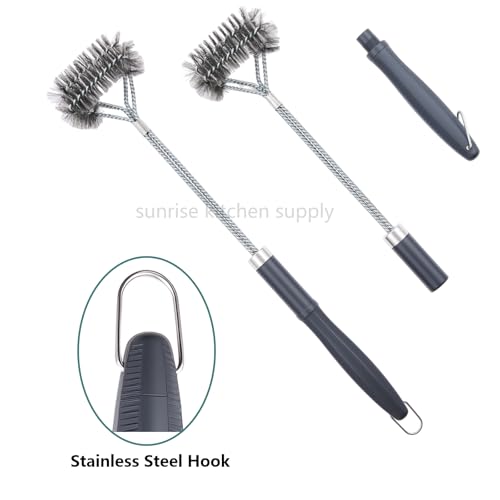 SUNRISE Fryer Brush with Long Handle (Stainless Steel with Plastic Handle, Double Brush) - color: Stainless Steel With Plastic Handle, size: Double Brush