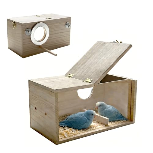 Parakeet Nesting Box Transparent Bird Nest Breeding Box with Perch | 5.12 X 5.12 X 9.65 inch Parrot Mating Box Wood Bird House Aviary for cage - size: 9.65 X 5.12 X 5.12 INCH