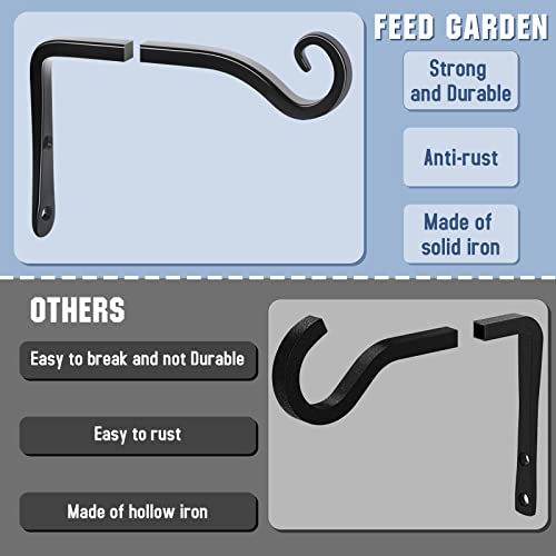 Heavy Duty Plant Hooks - 2 Pack 6 Inch Wall Mounted Hanging Brackets, 44lb Capacity Steel Plant Hangers for Bird Feeders, Baskets, Wind Chimes - Black - color: Black-L, size: 6 Inch