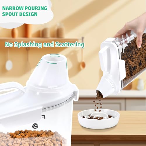 Dog Food Container, 3-5 Lb Dog Food Storage Containers with Airtight,Thicken the Lid, Large Pour Spout Cat Food Container with Measuring Cups,Portable Travel PetFood Storage Container (White) - color: White-narrow spout