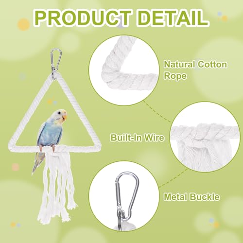 Bird Rope Perch Swing, Rope Triangular Lifting Ring Perch Standing Pole Accessory Climbing Swing Paw Grinding 12 Inch, (White) Intended for Parrot/Parakeet/Budgies/Cockatiels - color: White