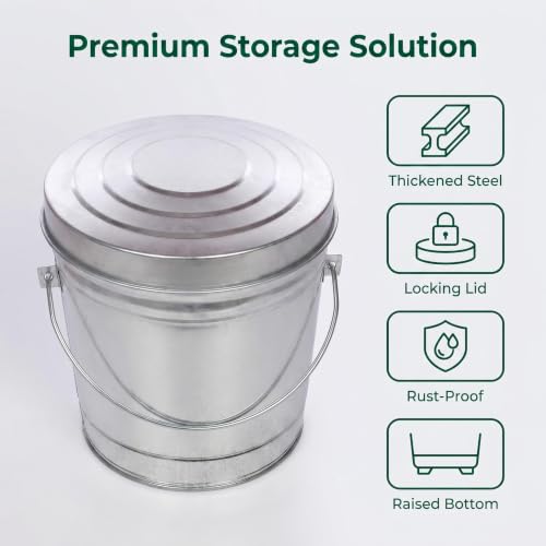 6 Gallon Galvanized Steel Storage Can with Locking Lid, Heavy Duty Metal Storage Container, Rust-Resistant Metal Bin for Dog Food, Pet Food, Bird Seed, Kitchen, Garage & Home Storage