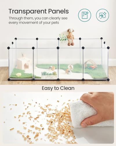 SONGMICS Pet Playpen with Floor, Small Animal Pen, Pet Fence Indoor, DIY Plastic Enclosure for Hamsters, Rabbits, Hedgehogs, Ferrets, 56.3 x 28.7 x 18.1 Inches, White ULPC02W | Pet Fence Indoor, DIY Plastic Enclosure for Hamsters, Rabbits, Hedgehogs, Ferr
