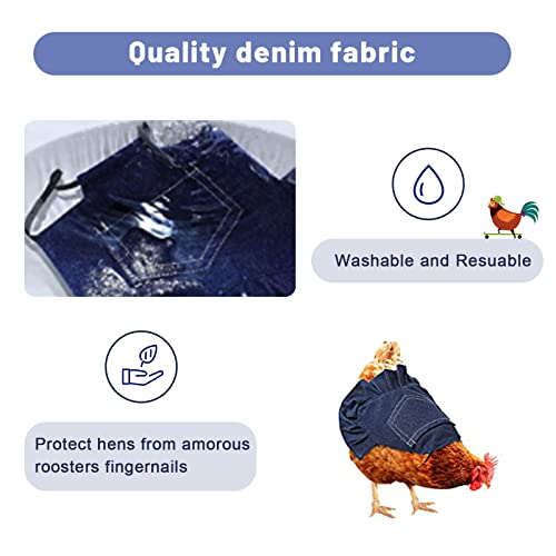 3PCS Chicken Saddles Hen Apron with Elastic Strap, Poultry Back Protector | Denim Hen Apron, Shield Back From Pecking Rooster Scratches, Aid Feather Regrowth, Warm Windproof, for Hens Birds Protector
