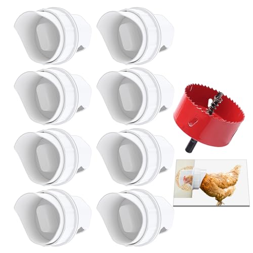 DIY Chicken Feeder Ports Rain Proof Gravity Feed Kits for Buckets, Bins, Troughs and More, 8 Ports - size: 8 port with holesaw