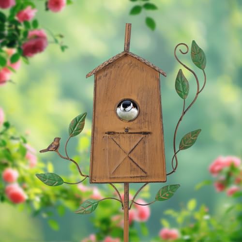 50" Bird Houses for Outside with Pole, Outdoor Metal Birdhouse for Patio, Yard, Garden, Brown - style: Cottage(Brown)