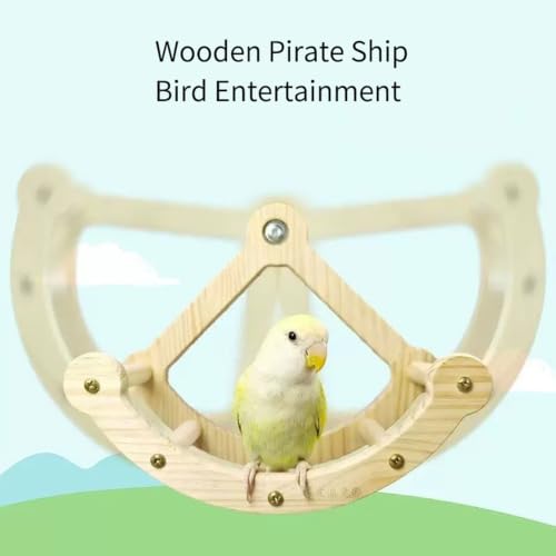 Bird Perch Toy for Window and Cage,Interactive Rocking Parakeet Toy and Perch, Wooden Birds Enrichment Toy for Parrot,Toy Fun and Accessories Suitable for All Medium Birds,Natural.