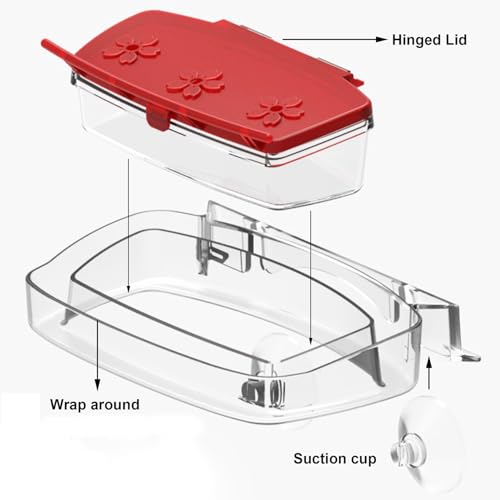 Window Hummingbird Feeder 2 Pack, Plastic Bird Feeding Tray with 3 Feeding Ports & Suction Cup Mount, Easy to Clean & Refill, Great Gift for Bird Watchers, 8-Ounce