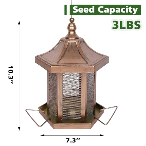 Metal Bird Feeder for Outdoors Hanging, Hexagon Bird Feeders for Garden Yard, 3LB Wild Birdfeeder Squirrel Proof for Outside