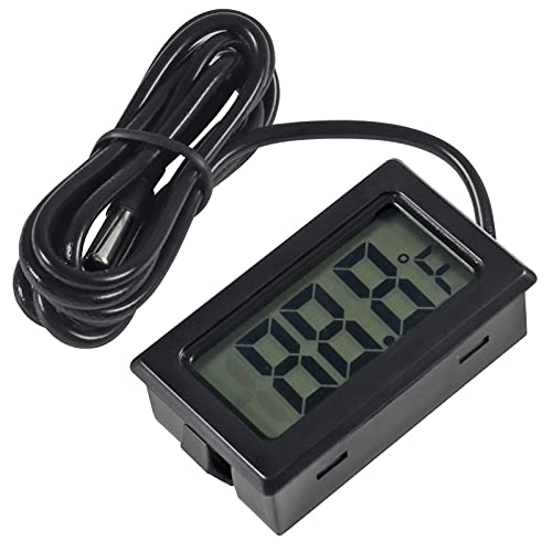 AITRIP 6-Pack TPM-10 Fahrenheit(℉) Digital Thermometer Wired for Car Greenhouse Indicator Indoor Room Freezer Refrigerator Aquarium with 1M Waterproof NTC Probe (Black)