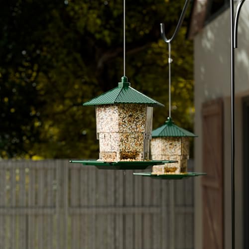 Hanging Bird Feeder for Outdoors,Large Hopper Squirrel Proof Birdfeeder for Cedar,Red,Cardinal,Blue Jay and Wild Birds,Easy to Feel Birdhouse & Bird Seed Feeder & Gazebo for Outside,Tree,Green - color: Green