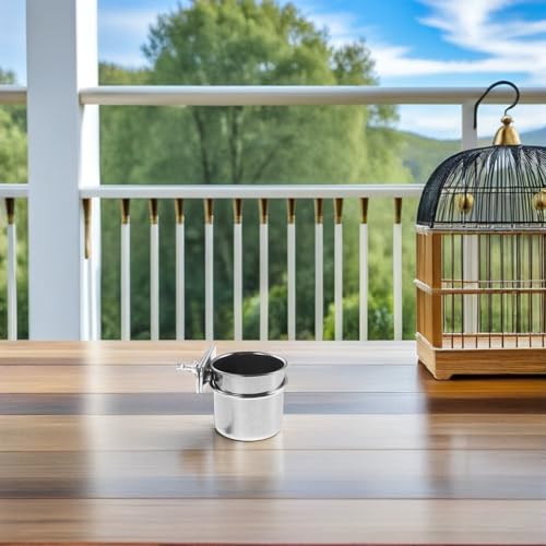 Yardwe 2pcs Stainless Steel Bird Food Bowl Clamp Holders with Hanging Feeders for Parrot Cage, Small 4.4cm 5.5cm Feeding Dish Cups Suitable for Cockatiel Budgie Parakeet