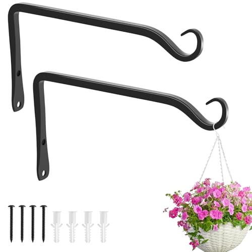 Gtongoko 8" Heavy Duty Outdoor Plant Hanger Wall Bracket, 2 Pack | 44lb Capacity,Rust-Resistant Finish,Easy Installation,Fit Hanging Baskets,Ideal for Bird Feeders & Lanterns - size: 8 Inch, style: L-shape
