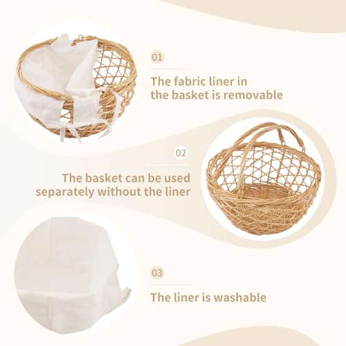 YRMT Wicker Egg Basket Handmade Egg Collecting Basket with Handles and lining Farmhouse Garden Harvest Basket Natural 11"x11"x5"