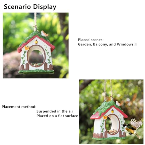 Bird Feeder House,Outdoor Hanging Bird's Nest, Hummingbird Houses,Wooden Fence Design, Butterfly and Bird Accents,Outdoor Hanging Design (Tengman Pattern) - style: Tengman pattern
