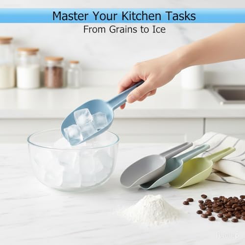 Nesting Kitchen Scoops for Ice Cubes Set of 4, Multi-Purpose Food Scoops for Dry Goods, Flour & Coffee Beans, Plastic Measure Scoops for Pet Food Durable & BPA-Free, Stackable for Easy Storage - size: Pack of 4