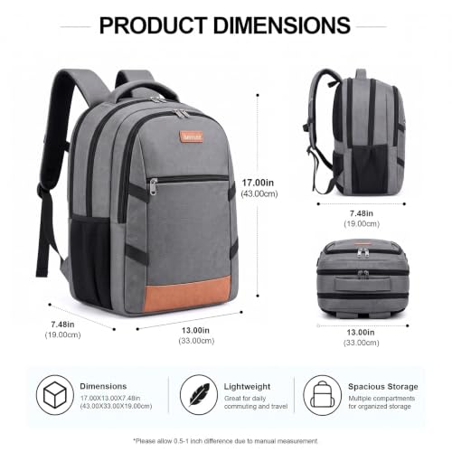Amovee Computer Backpack 17.3 Inch, Water Resistant Laptop Travel Bag with Chest Strap & Padded Back Support, Anti-Theft Work Bookbag for Women Men, Sturdy Daypack for College Office & Daily Commute - color: Dark Grey
