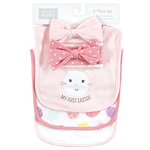 Hudson Baby Unisex Baby Cotton Bib and Headband Set - color: Happy Easter, size: One Size (Pack of 2)