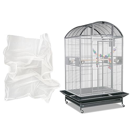 Adjustable Birdcage Seed Feather Catcher Bird Cage Net Cover Soft Skirt Guard Birdcage Nylon Mesh Netting for Parrot (118 x 39.4 Inch) (White) - color: White