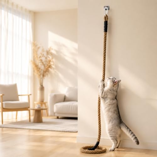 1.38" x 9.84 Ft Cat Climbing Rope for Ceiling & Wall Mounted,Cat Climbing Jute Rope Furniture Pole Scratching Post for Indoor and Outdoor Cats Scratching Playing - size: 1.38-9.84 FT