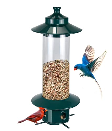 Squirrel Proof Bird Feeders for Outdoor: 4.8LB Large Capacity Hanging Bird Feeder, Weight-Activated Mechanism Wild Bird Feeders, Chew-Proof Metal Birdfeeder for Finch Cardinal Chickadee - color: Blue