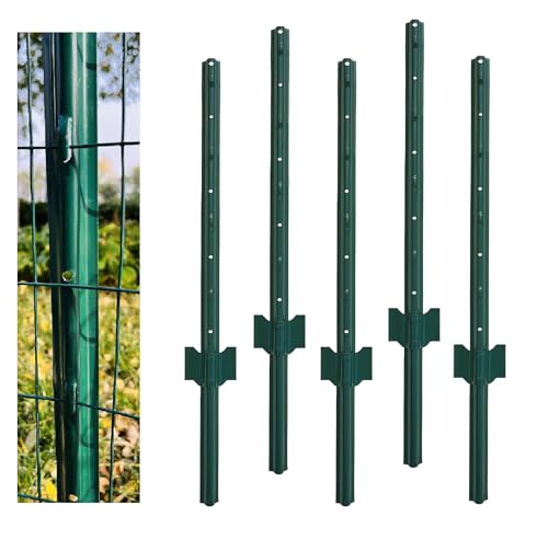 3 Feet Green, Pack of 5 Metal Fence Post, for 24 Inch High Garden Welded Wire Fence U-Channel Steel Garden Post Fence Stake - size: 3',5PCS