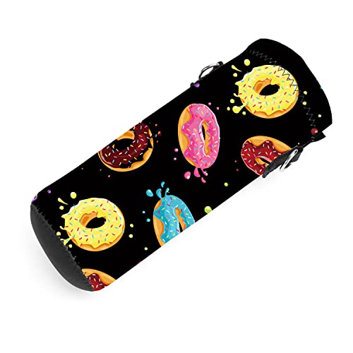 AMARY 500ML Neoprene Water Bottle Carrier Bag with Adjustable Shoulder Strap,Insulated Water Bottle Cover for Stainless Steel/Glass/Plastic Bottles 16.9OZ (donuts) - color: donuts