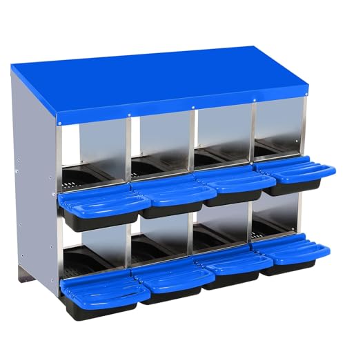 GarveeHome 2-Tier Chicken Nesting Box, 8 Compartment Metal Chicken Laying Boxes with Waterproof Roof ＆ Removable Trays for Hens, Poultry，Easy Egg Collection - color: Blue, size: 8 holes