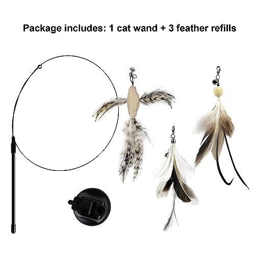 Cat Feather Wand Toy with Suction Cup, 2 in 1 Hands Free & Handheld Interactive Cat Teaser, Long Flexible Steel Wire Stick, 3 Replaceable Feather Bird Attachments with Bells for Indoor Kittens & Cats. - color: Classic Suction Toys (3 Refills）