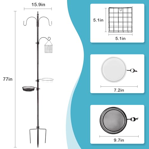 YINGYM Bird Feeder Stand Pole, 77 Inch Bird Feeding Station for Outside | Wild Bird Feeder Hanging Kit with Metal Suet Feeder, Bird Bath and Mesh Tray, 3-Prong Base - size: 77 Inches without Squirrel Baffle