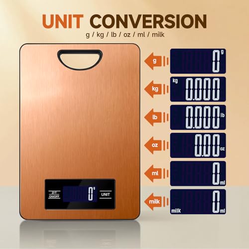 Food Scale, Digital Kitchen Scale with Hanging Loop, 11lb Baking Scale | 1g Accuracy, g/oz,etc.5 Unit Conversion, Tare Function, Fingerprint-Resistant Steel, Suitable for Cooking, Baking ,Meal Prep - color: Rose Gold