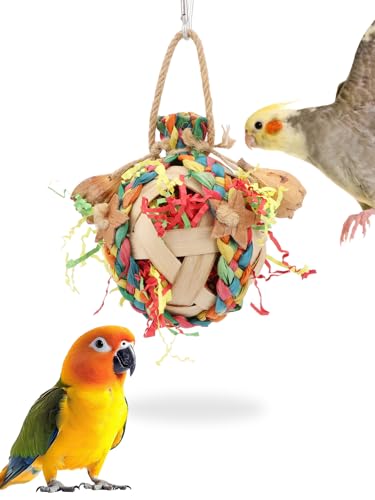 Wontee Bird Toys Colorful Shredding Crinkles Foraging Toys Natural Dried Fruits Chew for Cockatiels Conures Parakeets Budgies Senegal (1 Pack) - size: 1 Pack