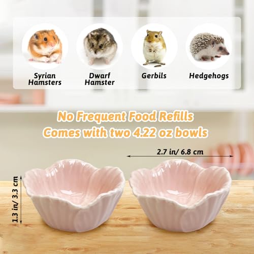 Tfwadmx 2 Pcs Hamster Food Bowl, Ceramic Pet Hamster Bowl Dwarf Hamster Food Bowl Feeder Hamster Water Rat Bowl Small Animal Food Dish for Golden Bears, Hedgehogs, Dutch Pigs, Parrots (Pink) - color: Pink