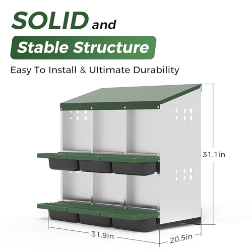 Garvee 6-Hole Chicken Nesting Box with Removable Lid, Metal Chicken Coop with Roll Away Design/Easy Egg Collection/Ventilation Holes, for Chicken Coops, Duck Coops and Hens (Green) - color: GREEN, size: 31.9"L x 20.5"W x 31.1"H