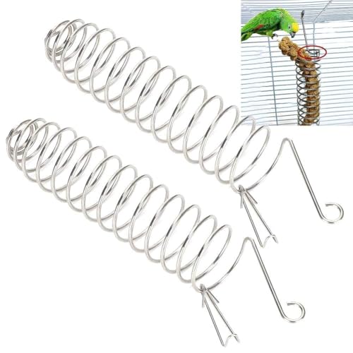 2PCS Bird Food Holder, Feeder Food Basket Tool Vegetable Fruit Feeder Stainless Steel Parrot Hanging Stainless Steel Cage Accessories for Parakeet Cockatiel