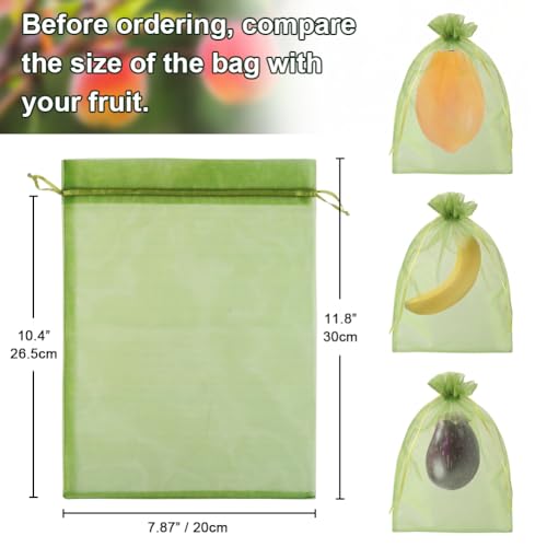 Shintop 100Pcs Fruit Protection Bags, 8x12 Inch Green Grape Netting Cover | Drawstring Garden Bags, Fine Mesh Pest Barrier, Breathable Organza, Lightweight for Delicate Stems, For Apples, and Tomatoes - size: 8x12 inch