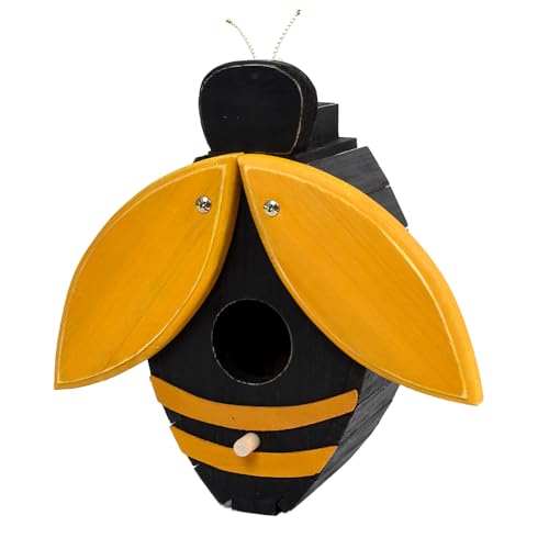 Bee Shaped Wooden Birdhouse - Handmade Bird Houses for Outside - Cute Bee Design for Garden Decoration