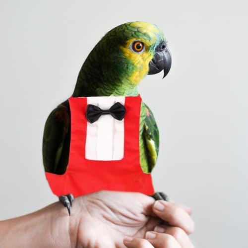 HANABASS 2Pcs Bird Diaper Parrot Suit Diapers, Cotton Pet Bird Clothes Pee Pads, Bird Harness Reusable, Macaw Parakeet Flight Suit for Birds, Cockatiel, Budgie, Red Black - size: XL