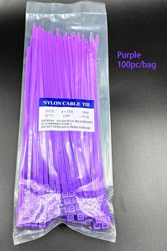 Zip Ties, 100pcs Purple Zip Ties 8 Inch, Plastic Ties Small Zipties Cable Tie Wraps, Multi-Purpose Cable Management Ties, Self-Locking Ziptie for Office and Home(Can bear 30lb) - color: Purple, size: 8" (100 Pack)