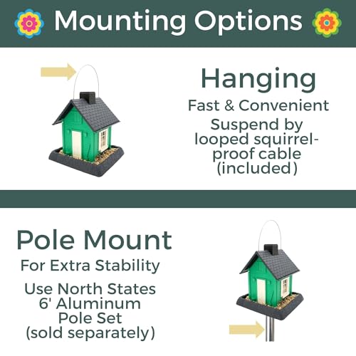 North States Village Collection - Fiesta Green Cottage Bird Feeder: Hanging Bird Feeder for Outdoors, Holds 5 Pounds of Seed - color: Fiesta Green