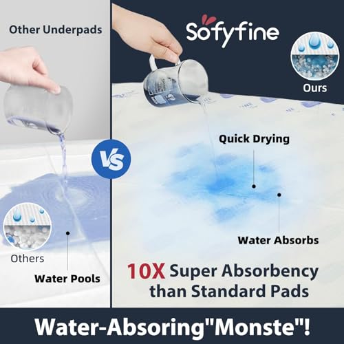 SOFYFINE Tear Resistant Bed Pads 30"x36", 60 Count, XXL Extra-Large Incontinence Bed Pads – Mattress Protector Pee Pads for Adults Kids, Bed Protection & Heavy Duty Underpads - size: 36"x30"(60 Count)-Heavy Duty