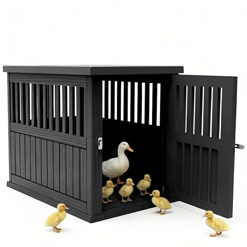 Vixzen Outdoor Duck House, PP Resin Versatile Poultry Shelter, Features Visible Railing with Stainless Steel Lock and Top Storage Space Chicken Coop, Ideal for Outdoor Use on Patios, Farms（Black） - color: Black, size: 39.4"L x 28.4"W x 32.8"H