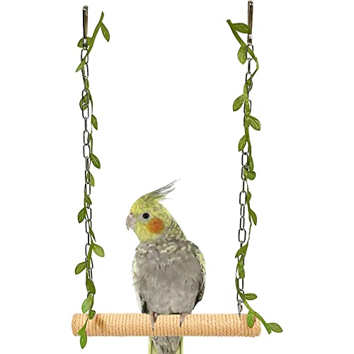 La La Pet® Hanging Wooden Pet Bird Swing with Cotton Rope Bird Cage Swing Bird Perch Swing Bird Cage Perch Bird Perch Stand Bird Swing Toy for Parrots Parakeets Cockatiels Lovebirds Brown - color: Brown