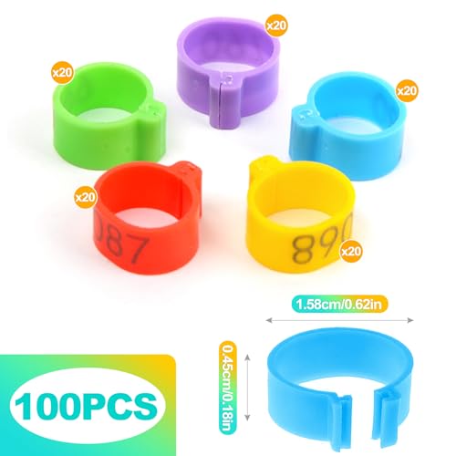 100 Pcs 16mm Numbered Chicken Leg Bands, Colorful Poultry Leg Bands & Rings, Chicken Identification Tags for Legs, Poultry