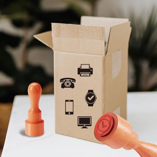 AHANDMAKER 5 Styles Mini Office Tech Wooden Rubber Stamp, Small Electronic Products Patterns Stamps for DIY Making Scrapbooking Card Stamping Pottery Clay Crafting - style: Office Tech